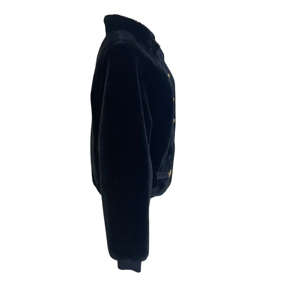 St John Vintage Womens Jacket Size Large Black Bomber Pockets Casual Faux Fur - Picture 2 of 16